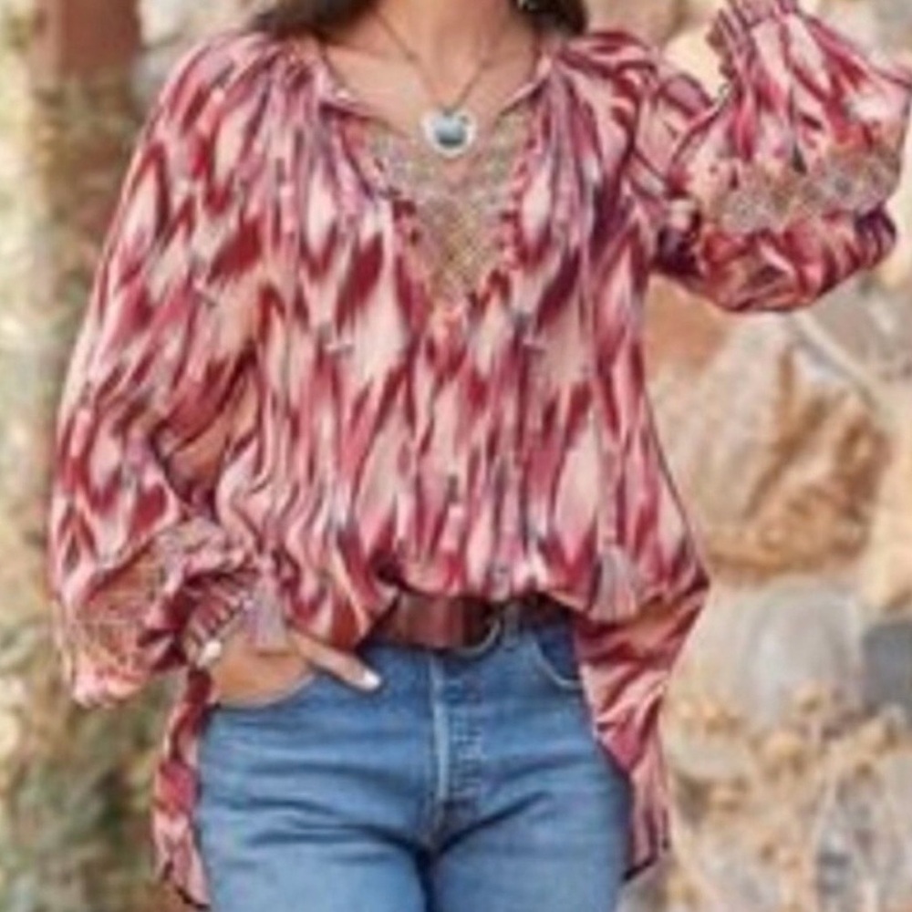 Sundance Distant Travels Boho Peasant Blouse XS Multico Embroidery Tassel Aztec - Picture 2 of 10